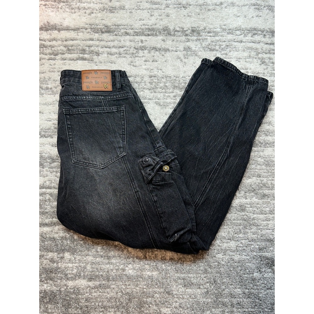 YoungLA Cargo Jeans Men Medium Black Skate Gorpcore Model 5012 Baggy Denim Y2K